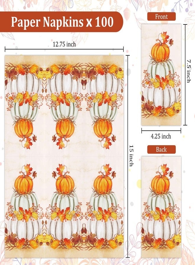 Quera ​Quera 100 Pcs Thanksgiving Guest Napkins Pumpkins Paper Napkins Autumn Disposable Dinner Napkins Paper Hand Towels for Kitchen Fall Harvest Party Dinners or Events​ Decorations - Image 3